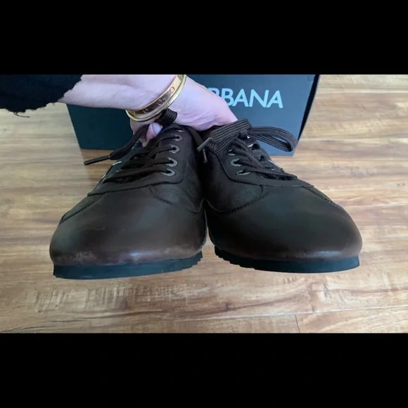 Authentic DOLCE & GABBANA Mens Sneakers Shoes Brown Silver DG Logo Sz 12EUR 46